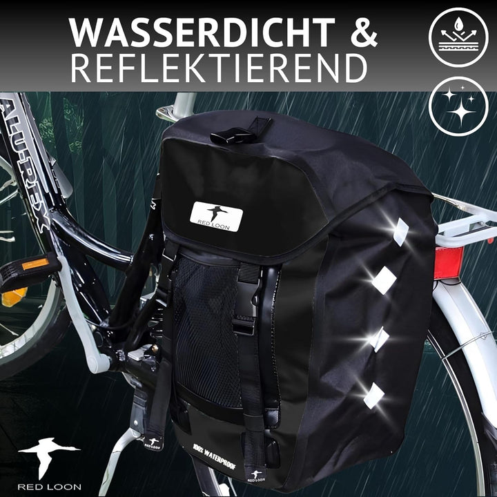 Red Loon R1 x robuste Fahrradtasche aus LKW-Plane – wasserdichte Packtasche für Gepäckträger in Schw