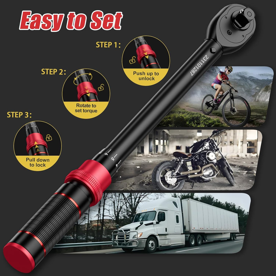 VANPO Drehmomentschlüssel 1/4 3/8 1/2, 7 Teilig Set 1-25Nm 5-60Nm 20-220Nm | Torque Wrench Set mit D