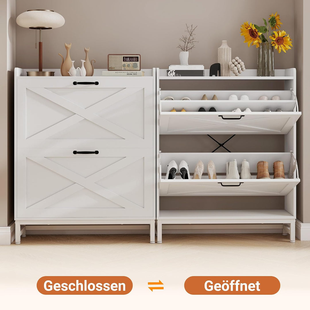 Hawthyhome Schuhschrank schmal 2 Fächer, Schuhkipper für 12-16 Paar Schuhe, Platzsparender Schuhschr