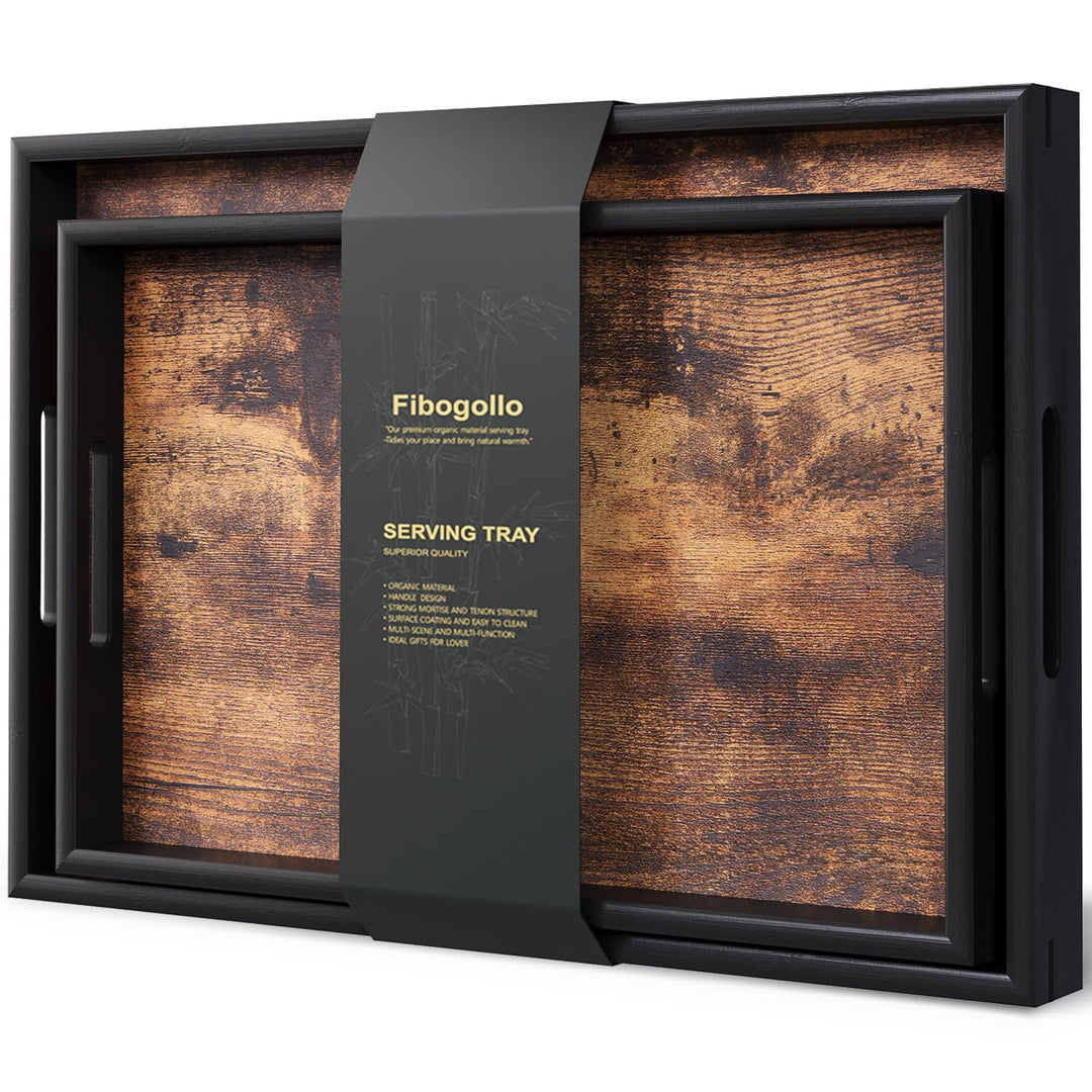 Fibogollo 2er-Set Serviertabletts aus Holz mit Griffen, dekorative Tabletts, Frühstückstablett für d