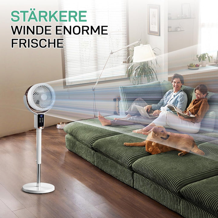 LEADZM Standventilator mit Luftzirkulation, Bodenventilator 80° Horizontale Oszillation, Fernbedienu