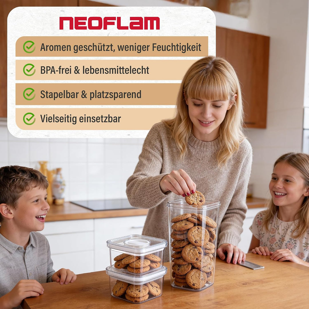 Neoflam® Vorratsdosen mit Deckel luftdicht &amp; Einhanddrehverschluss, 4er Set Vorratsbehälter BPA-frei