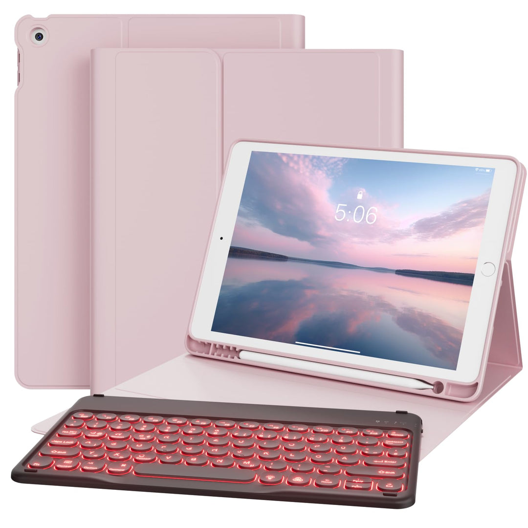 Hülle mit Tastatur für iPad 9/8/7 Generation (2021/2020/2019) 10.2 Zoll Soft TPU Rückschalemit Stift