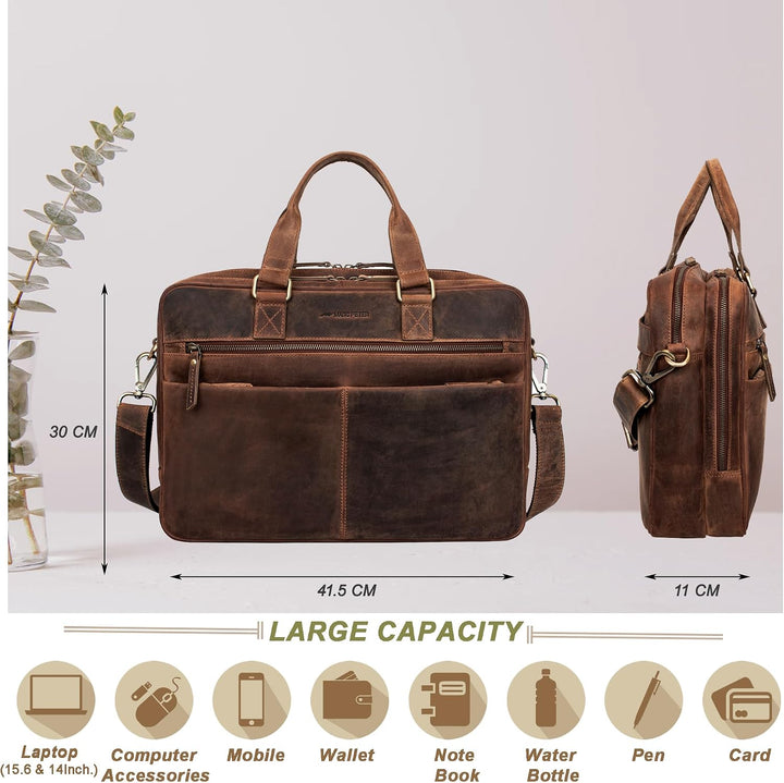 Marc Peter Laptoptasche Dallas I Leder Umhängetasche für 15.6 zoll Laptop I Aktentasche für Notebook