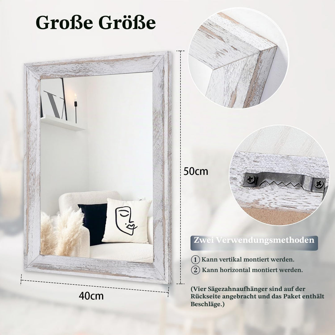 AAZZKANG Spiegel für Wand 50 x 40 cm Rustikaler Holzrahmen Spiegel Dekorativ Bauernhaus Schlafzimmer