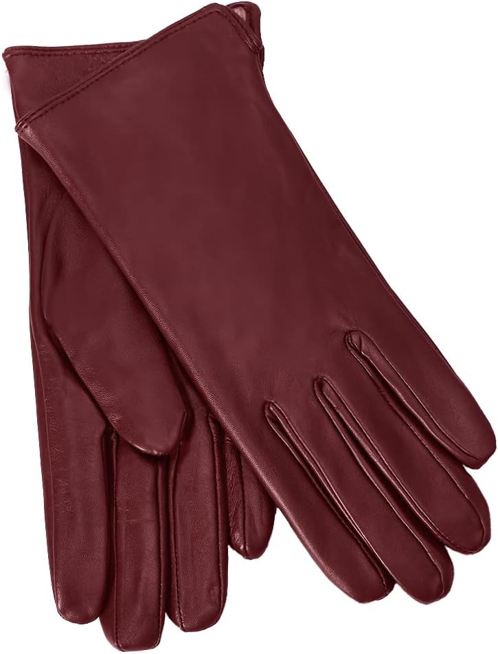 MGGMOKAY Damen Lederhandschuhe Kaschmir gefüttert, Weinrot(Thouchscreen)
