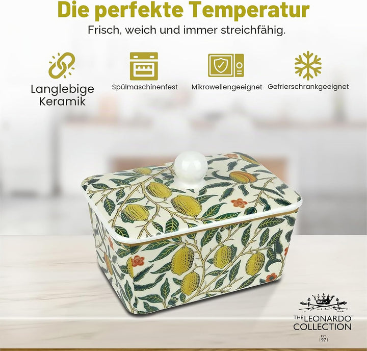 The Leonardo Collection Fruits Butterdose von William Morris | Elegante Butterdose aus Keramik mit i