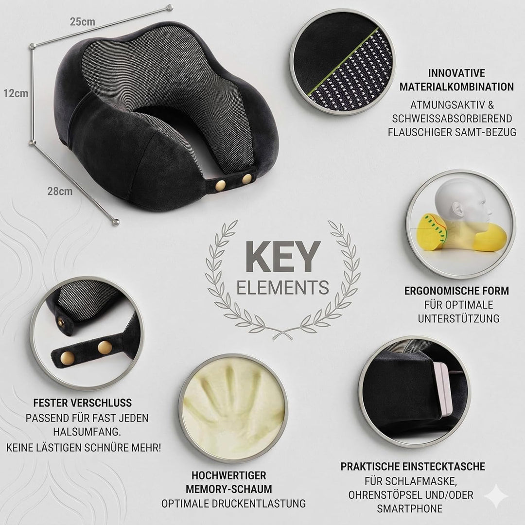 AIRTH Premium Reise-Nackenkissen – Ergonomisches Nackenhörnchen aus Memory-Schaum | Samtweich, kompa