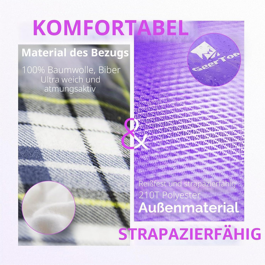 GEERTOP Schlafsack XXL 4 Jahreszeiten Flanell Campingschlafsack Übergrösse 220x100cm für Erwachsene