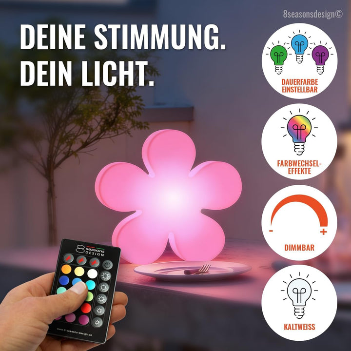 8 seasons LED Blume 40cm Shining Flower (weiss), RGB Farbwechsel, dimmbar, mit Fernbedienung – Dekol