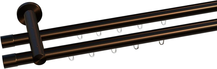 Tilldekor Innenlauf Gardinenstange HIGH-LINE ANDRAX, 2-Lauf, braun-antik, Ø 20 mm, 200 cm, inkl. Trä