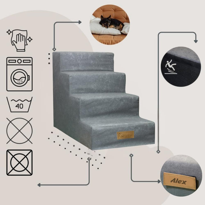 Sofatreppe für Hunde und Katzen – Hundetreppe für Bett &amp; Sofa – 3- oder 4-stufig, rutschfest &amp; wasch