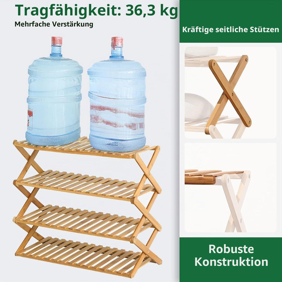 Schuhregal aus Bambus mit 3 Ebenen, tragbar, zusammenklappbar, ohne Installation, kleines Schuhregal
