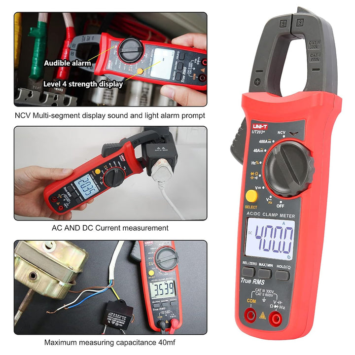 UNI-T UT203+ Digital Clamp Meter AC/DC Current Auto Range True RMS Max/Min Backlight Multimeter, UT2