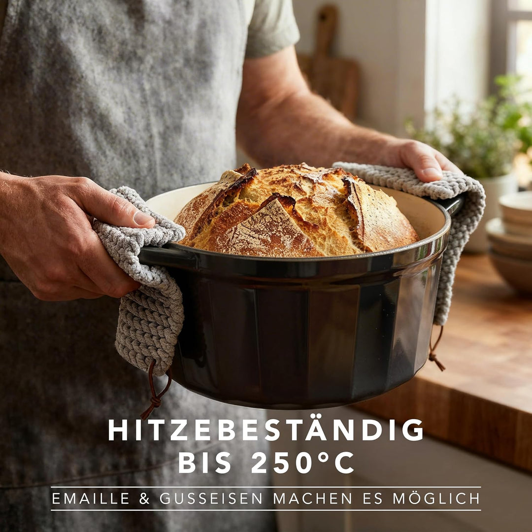 Römertopf Bräter Emaille Gusseisen Topf Schmortopf 28 cm Deckel, Anthrazit Anthrazit 28 cm, Anthrazi