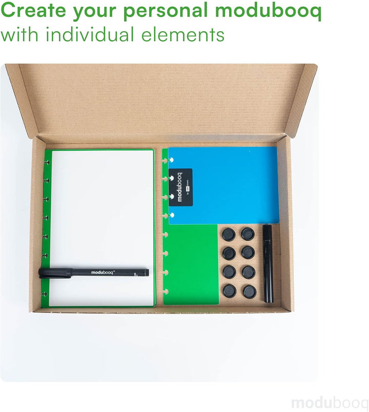 MODUBOOQ bullet, block - Modular Wiederverwendbar Smart Notizbuch A5-40 gepunktete, grüne Seiten mit