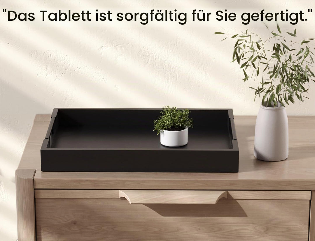 Fibogollo Bambus Serviertablett mit Metallgriff,43x30cm Rechteckig Tablett Frühstückstablett,Deko Ot