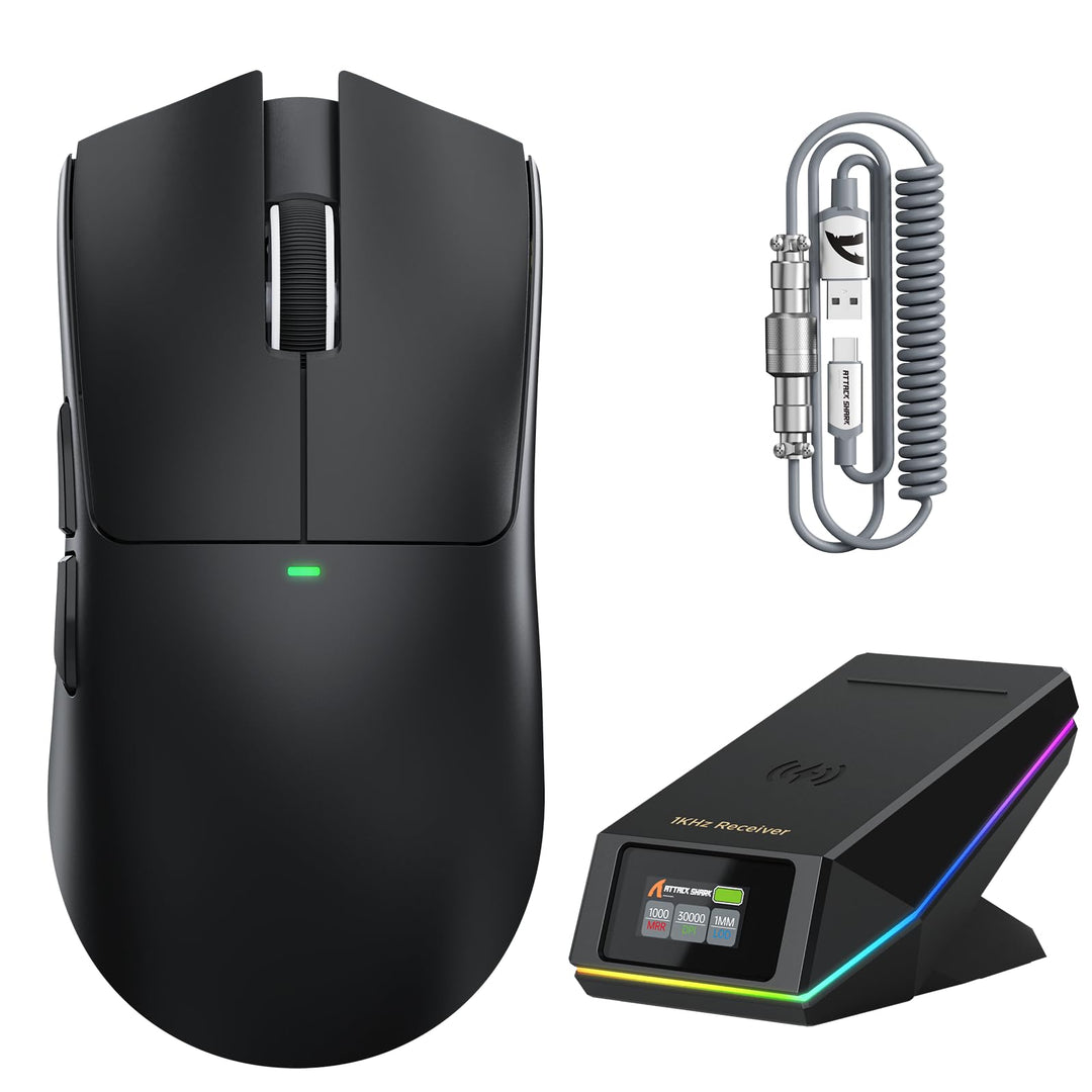 ATTACK SHARK X11 PRO V2 Lightspeed Wireless Gaming-Maus, TFT Display Dock A-Schwarz, A-Schwarz