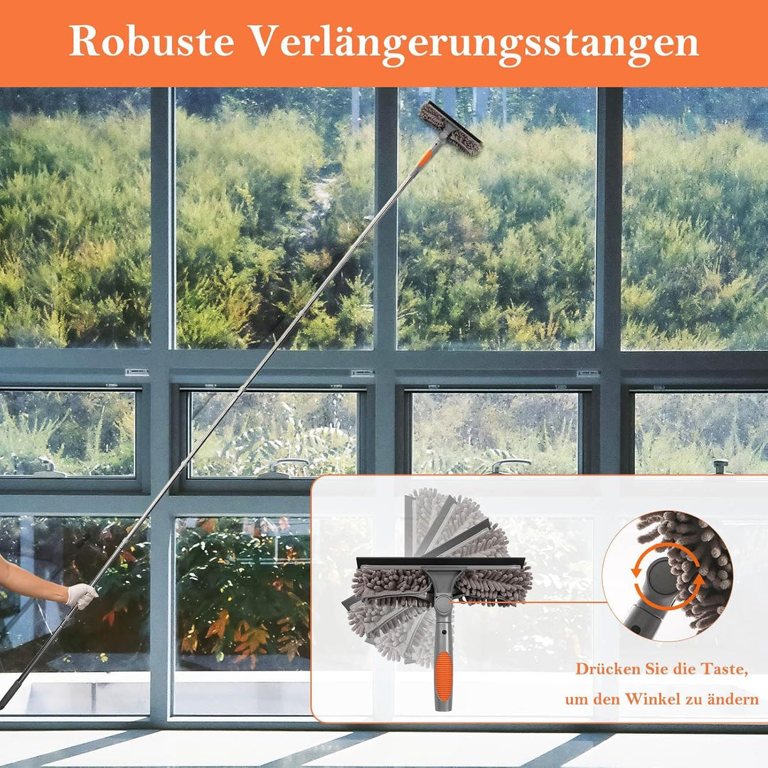 Terafeels 280cm Teleskop Fensterwischer Abzieher Set, 2 in 1 Teleskopstange Fensterreinigung ür Inne