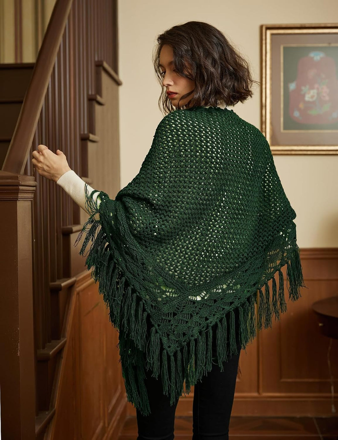 BEAUTELICATE Damen Gestricker Schal Stola Dreiecksschal Warm Hohl Stricken Cape Cardigan Elegantz Dr