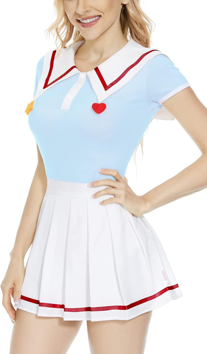 CutiePlusU Baumwoll Strampler Einteiler für Erwachsene Cosplay Goodnight Einteiler Rock-Set, Himmelb