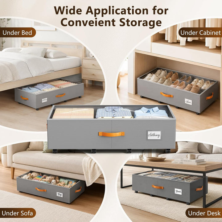 2er-Set Unterbett-Aufbewahrungsbox 65L, mit Rädern &amp; Sichtfenster