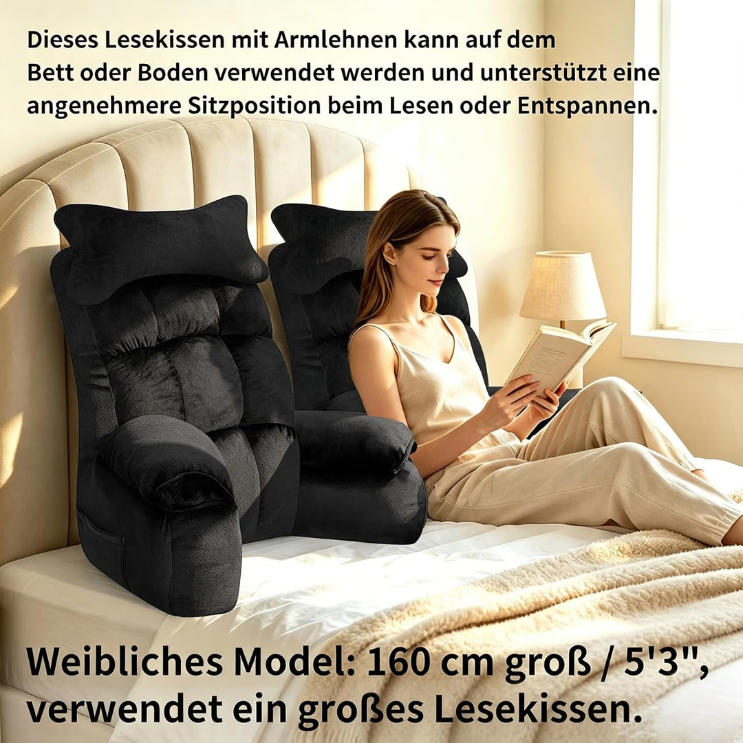 Lesekissen für Bett und Sofa, Rückenkissen mit Rückenlehne zum Lesen Rein Schwarz 67*30cm, Rein Schw