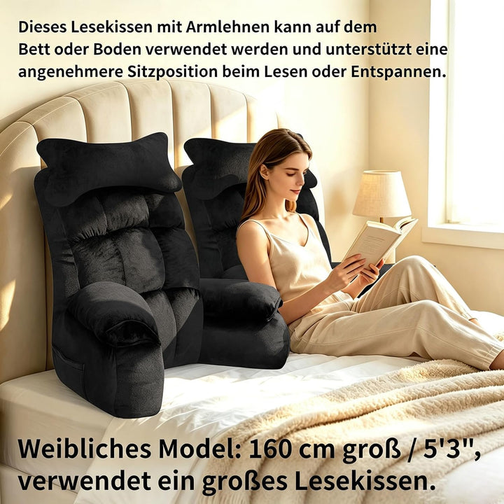 Lesekissen für Bett und Sofa, Rückenkissen mit Rückenlehne zum Lesen Rein Schwarz 67*30cm, Rein Schw