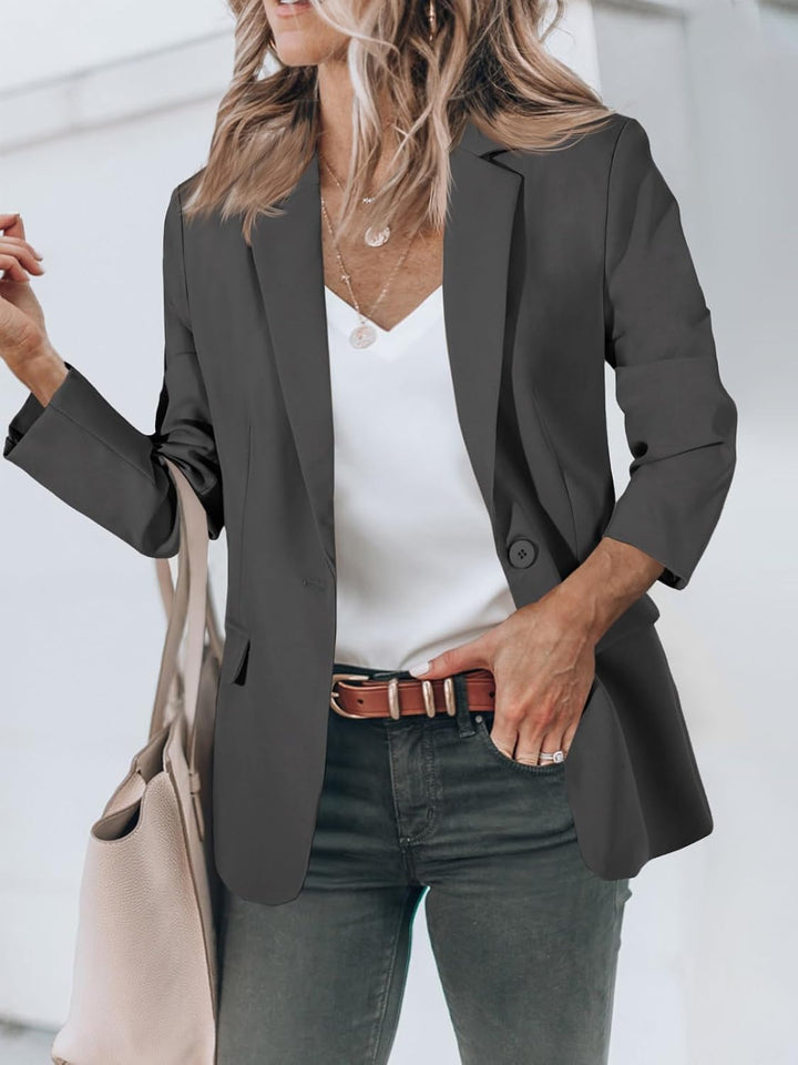 Cicy Bell Damen Langarm Casual Blazer Büro Arbeit M Black Gray, M Black Gray