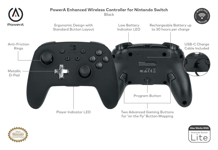 Verbesserter kabelloser Controller für Nintendo Switch – Schwarz, Schwarz