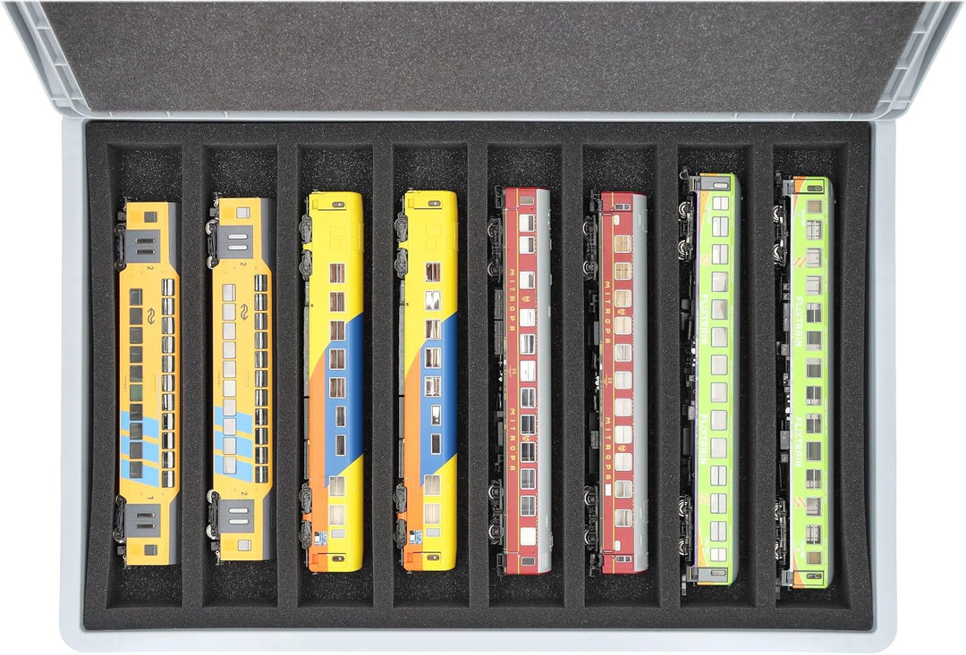 Feldherr Eurobox 60 x 40 cm Set für Modelleisenbahnen - Spur H0-8 Fächer - Schaumstoffeinlage für li