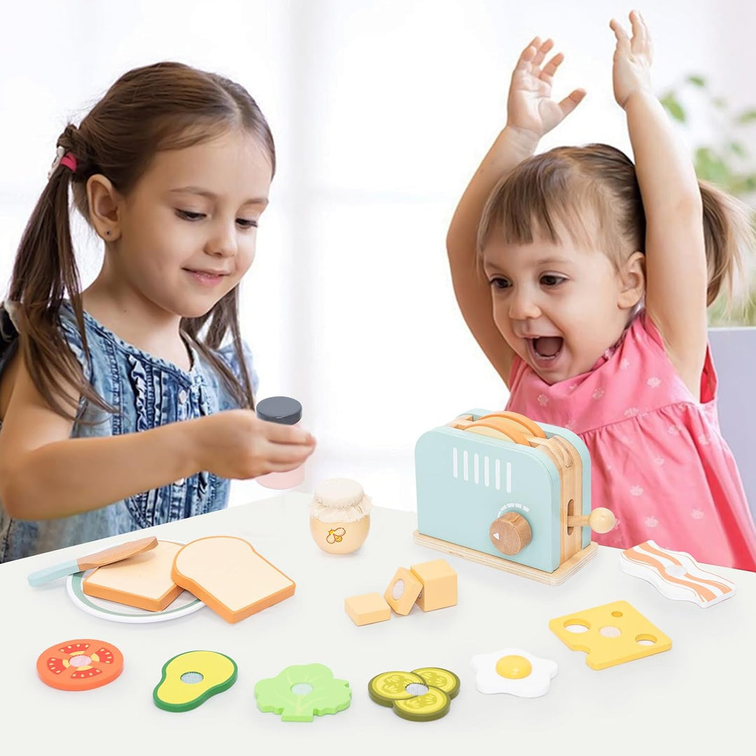 Holz Toaster Kinder Spielzeug, Sandwich Frühstück Kinderküche Zubehör Set
