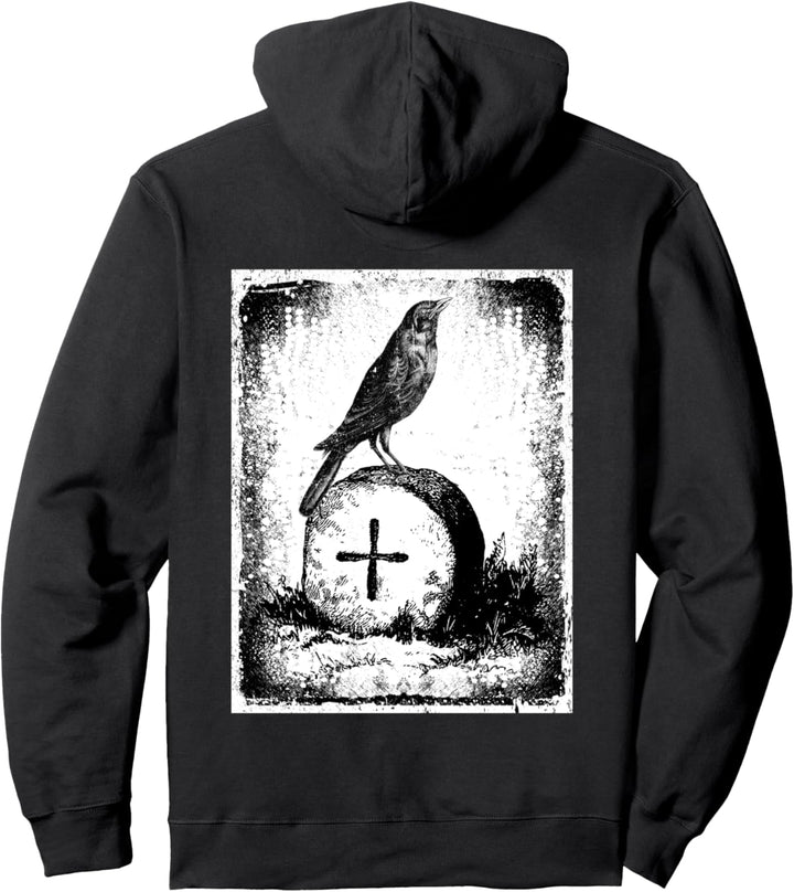 Schwarze Krähe Gothic Halloween Satanische Distressed Pullover Hoodie