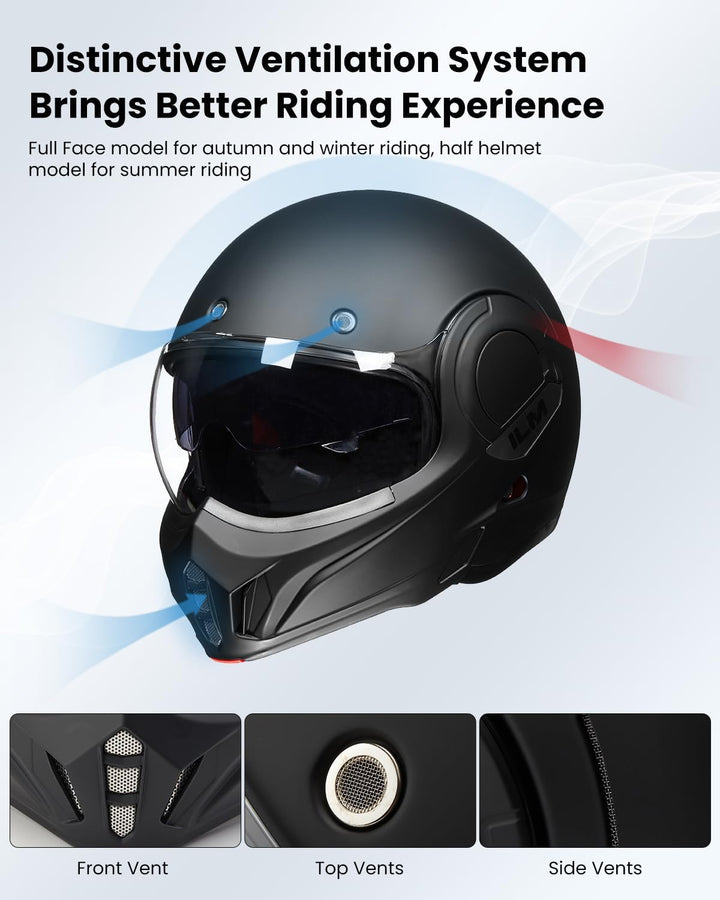 ILM Motorradhelm Integralhelm Klapphelm Fullface Helm Herren Damen ATV UTV mit 180° Umkehrbarer Kinn