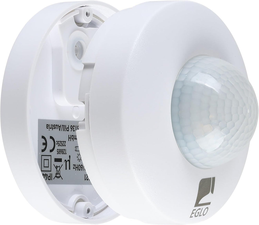 EGLO Bewegungsmelder Detect me 6, Bewegungssensor aus Kunststoff, Farbe: Weiss, IP44 Ø 90 mm, Ø 90 m