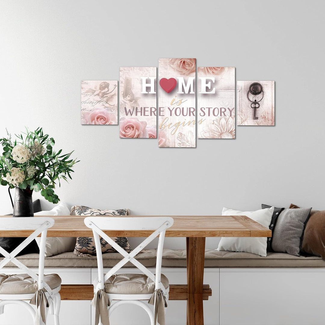 Runa Art Wandbilder Home 5 Teilig Bild auf Vlies Leinwand Deko Wohnzimmer Vintage Violett Lila 02685
