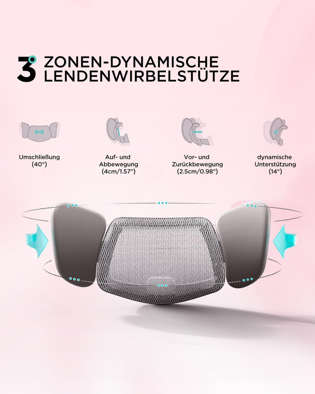 Hbada E3 Pro Ergonomischer Bürostuhl mit 3-Zonen dynamischer Lendenwirbelstütze, 4D verstellbare Kop