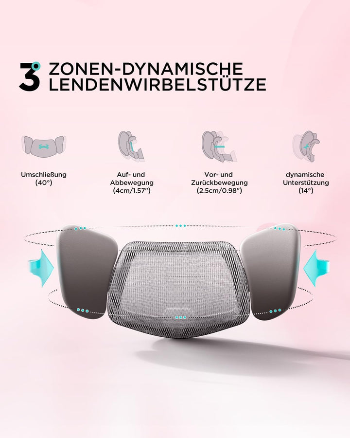 Hbada E3 Pro Ergonomischer Bürostuhl mit 3-Zonen dynamischer Lendenwirbelstütze, 4D verstellbare Kop