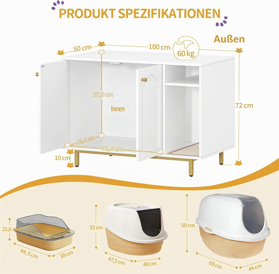 Hzuaneri Katzenschrank, Katzentoilette, Katzenklo Schrank, Katzenhaus mit Tür und separater Trennwan