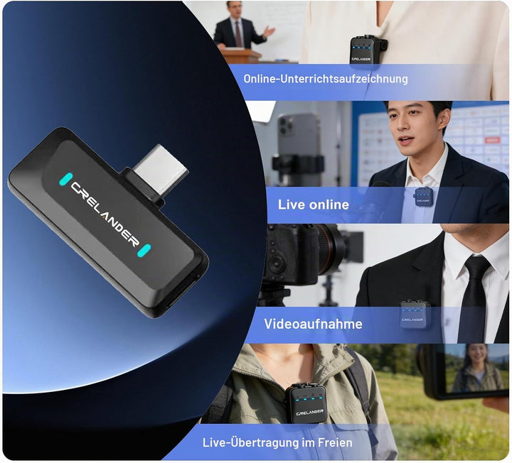 3 in 1 Professionelles Mini-Drahtloses Mikrofon für iPhone/Android/Kamera, Bluetooth Lavalier-Mikrof