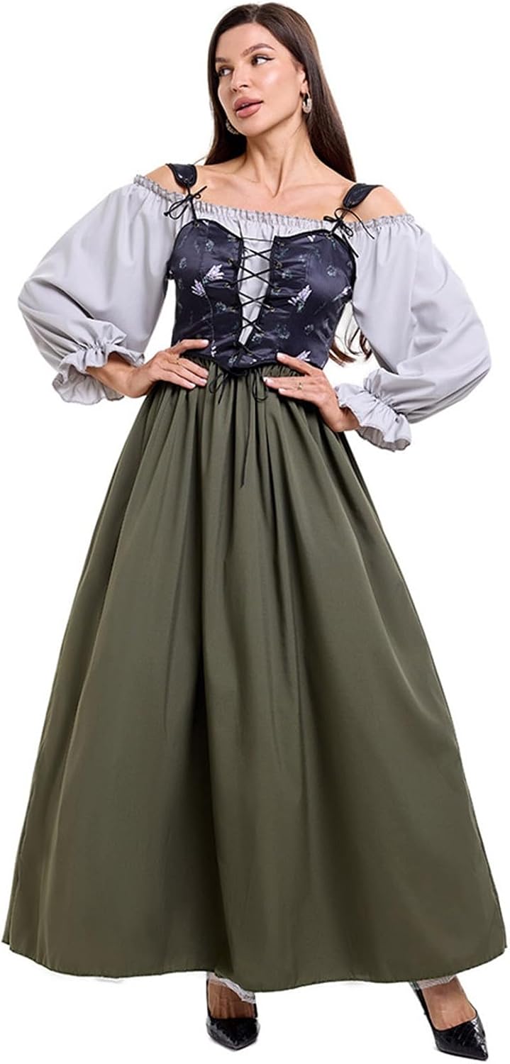 Generisch Dirndl Damen Midi Lang Dirndl Trachtenkleid Trachtenrock Komplettsets Trachtenmode Trachte