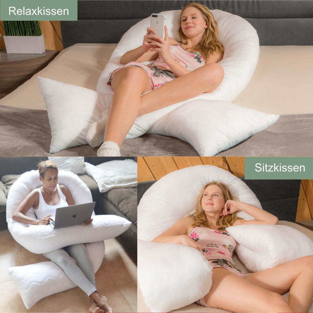 Traumreiter Seitenschläferkissen Visco XXL Professional mit Bezug Grau Deluxe, Hybrid Wendekissen +