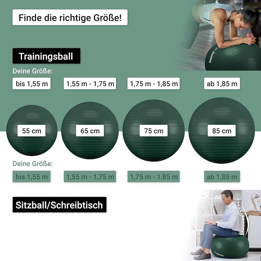 EliteAthlete Gymnastikball Sitzball Büro ergonomisch mit Anti Burst System - Fitness Pilates Schwang