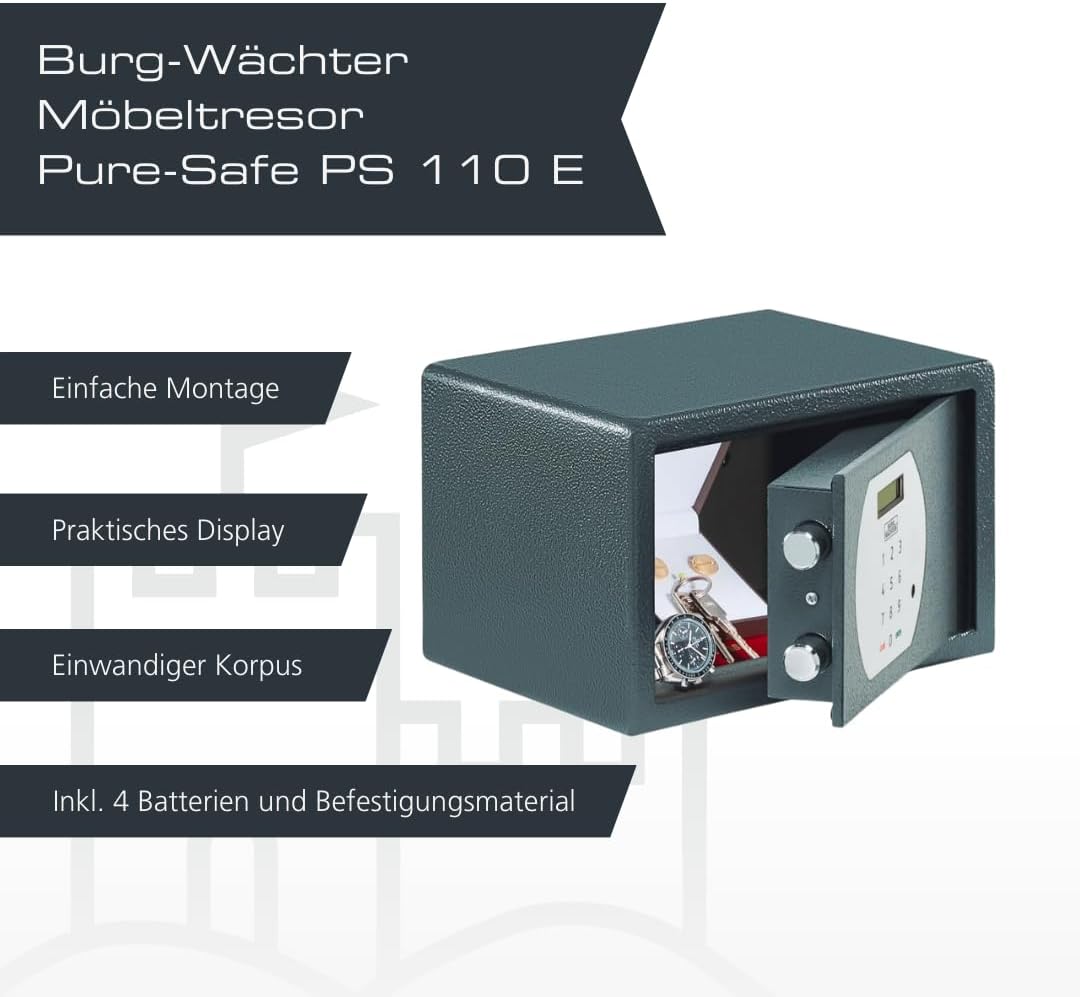 BURG-WÄCHTER Möbeltresor für Hotel mit elektronischem Zahlenschloss, Zur Wand- und Bodenbefestigung,