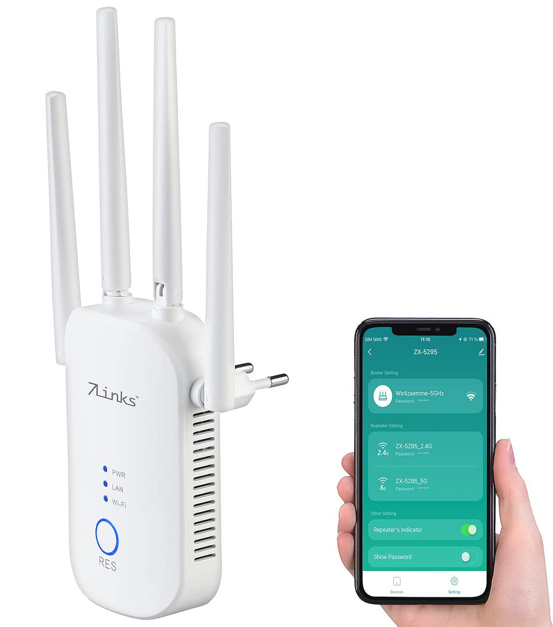 7links Dual WLAN-Repeater: Dualband-WLAN-Repeater, App ELESION, 2,4 &amp; 5 GHz, bis 1.200 Mbit/s (Dualb