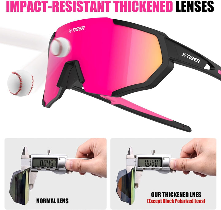 X-TIGER Fahrradbrille, Herren Damen Sportbrille, UV400 mit 5 Wechselgläser,Starker TR90 Frame, mit M