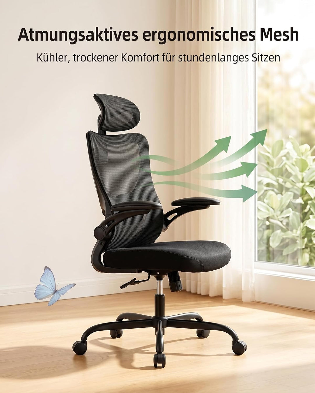 Marsail Bürostuhl Ergonomisch Schreibtischstuhl: Ergonomischer Bürostuhl mit 2D-Kopfstütze, 2D-Lende