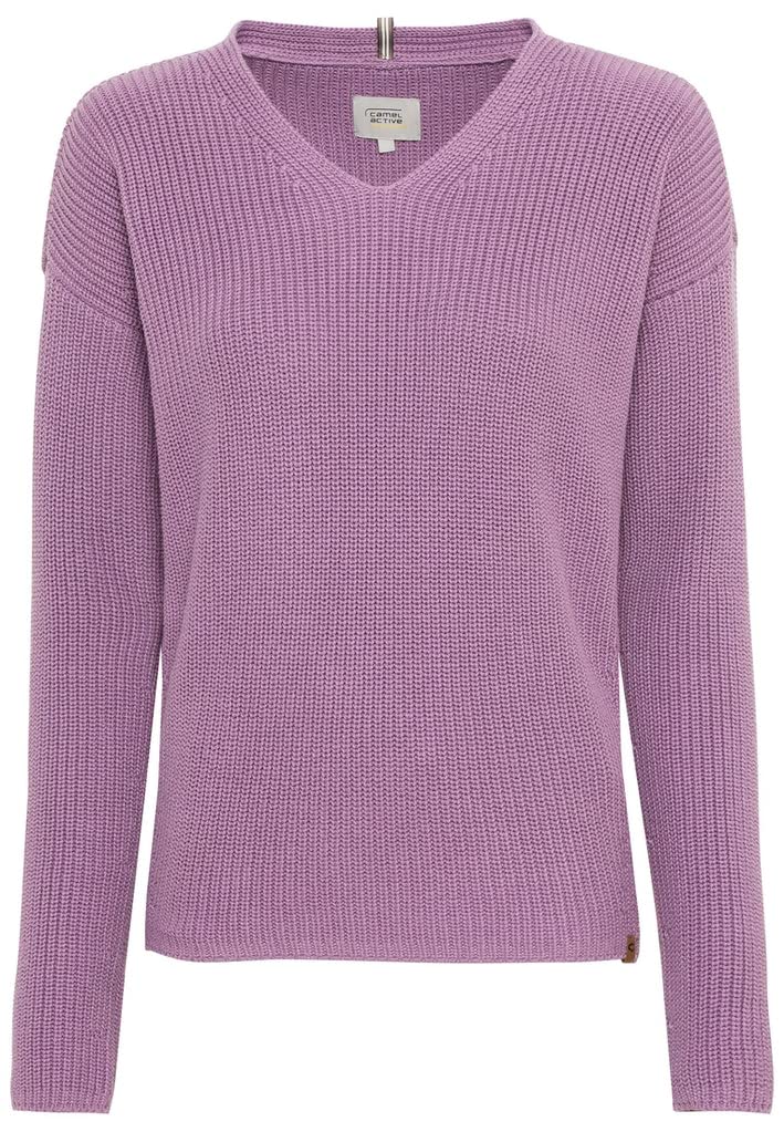 camel active Damen Strickpullover mit V-Ausschnitt XXL Lila, XXL Lila