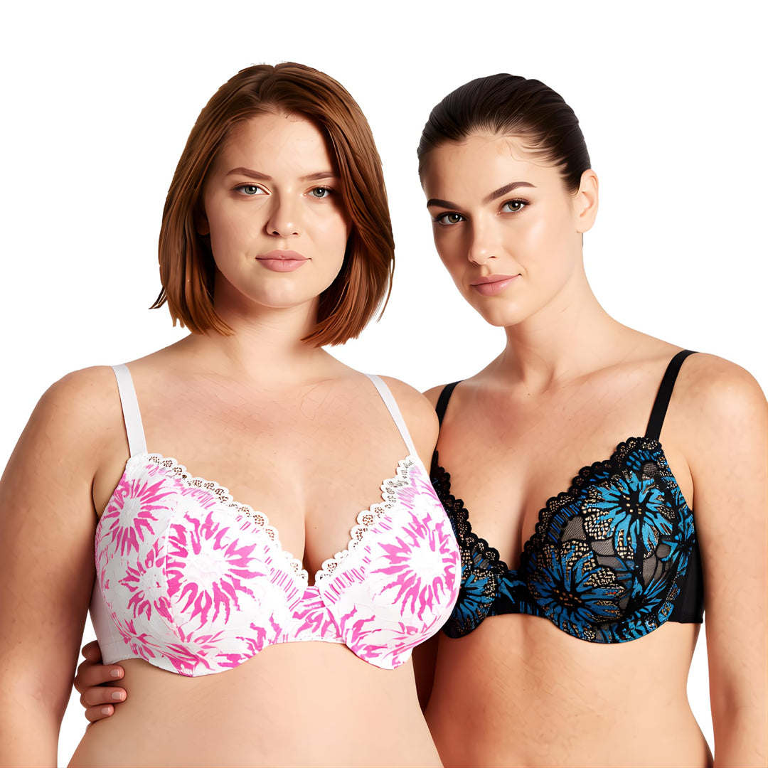 Curve Muse Leicht gepolstert Bügel-BH-x2 110B Schwarz/Blau,creme/Fuchsia(2er Pack), 110B Schwarz/Bla
