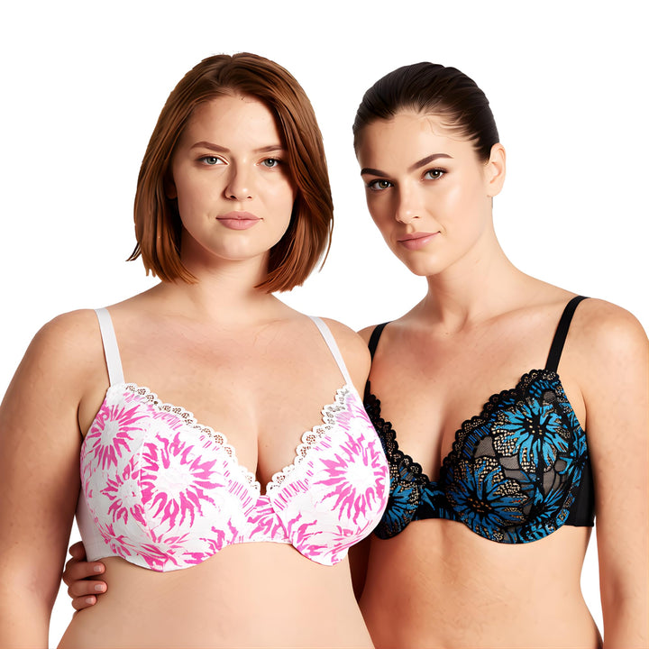 Curve Muse Leicht gepolstert Bügel-BH-x2 110B Schwarz/Blau,creme/Fuchsia(2er Pack), 110B Schwarz/Bla